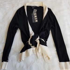 NWT INC Petite Black Cream 4-way Wrap Cardigan